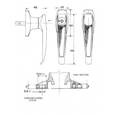"L" Chrome Handle Front Fix Non Locking Long Shaft